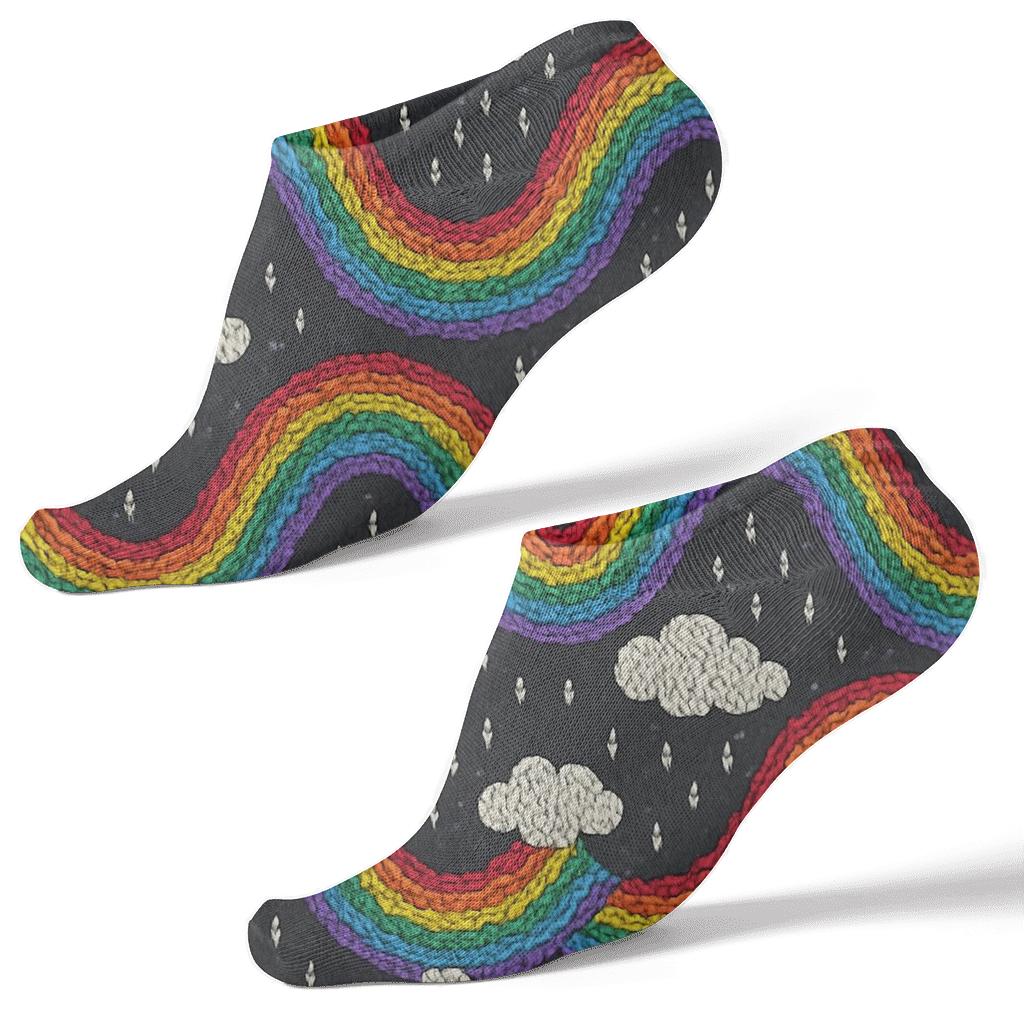Rainbow Ribbon Knit Illusion On Charcoal Night soft everyday ankle socks