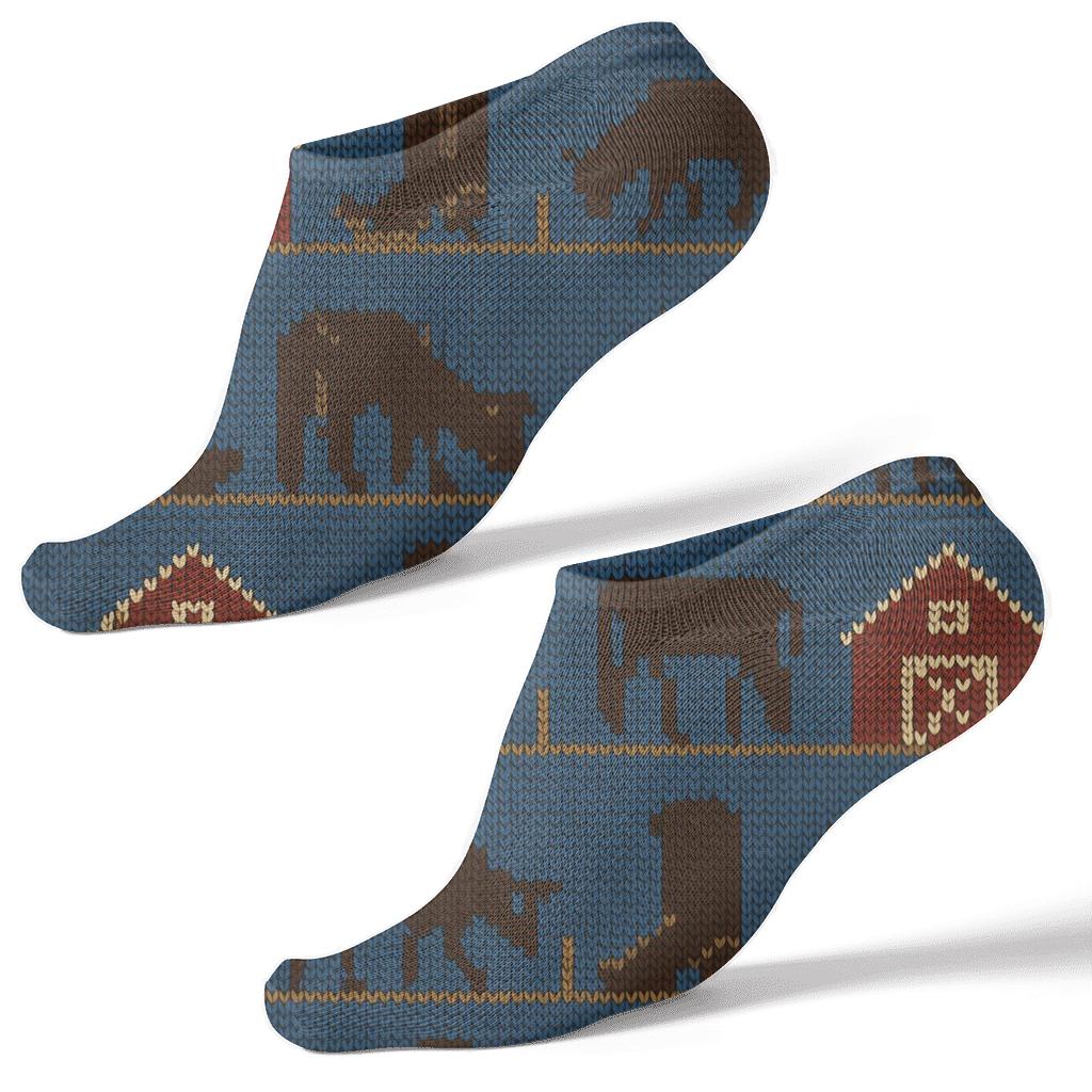 Barn Silhouette Grid With Rancher Stitchwork Illusion stylish athletic ankle socks