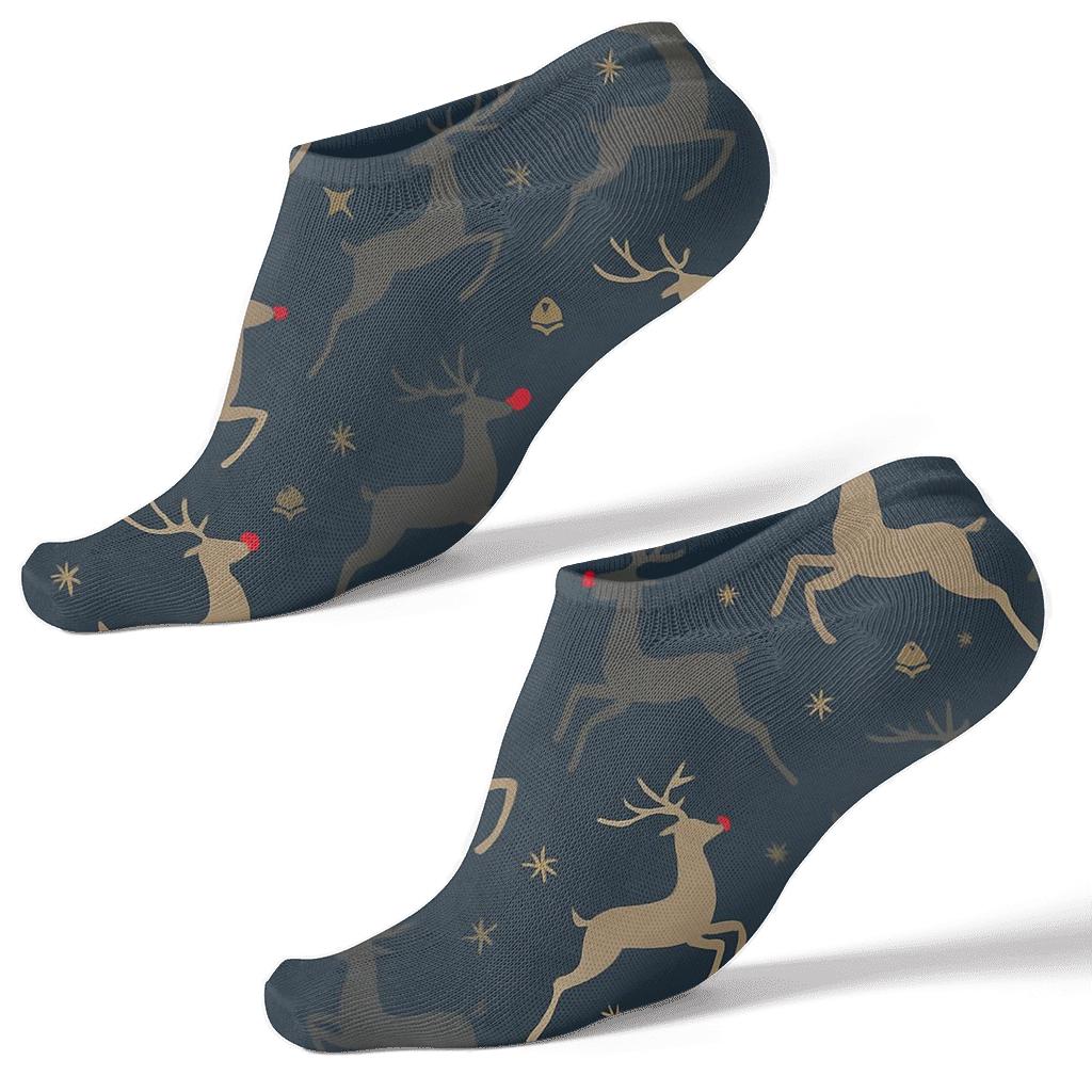 Midnight Blue Reindeer Parade With Rudolph Accent unique graphic ankle socks