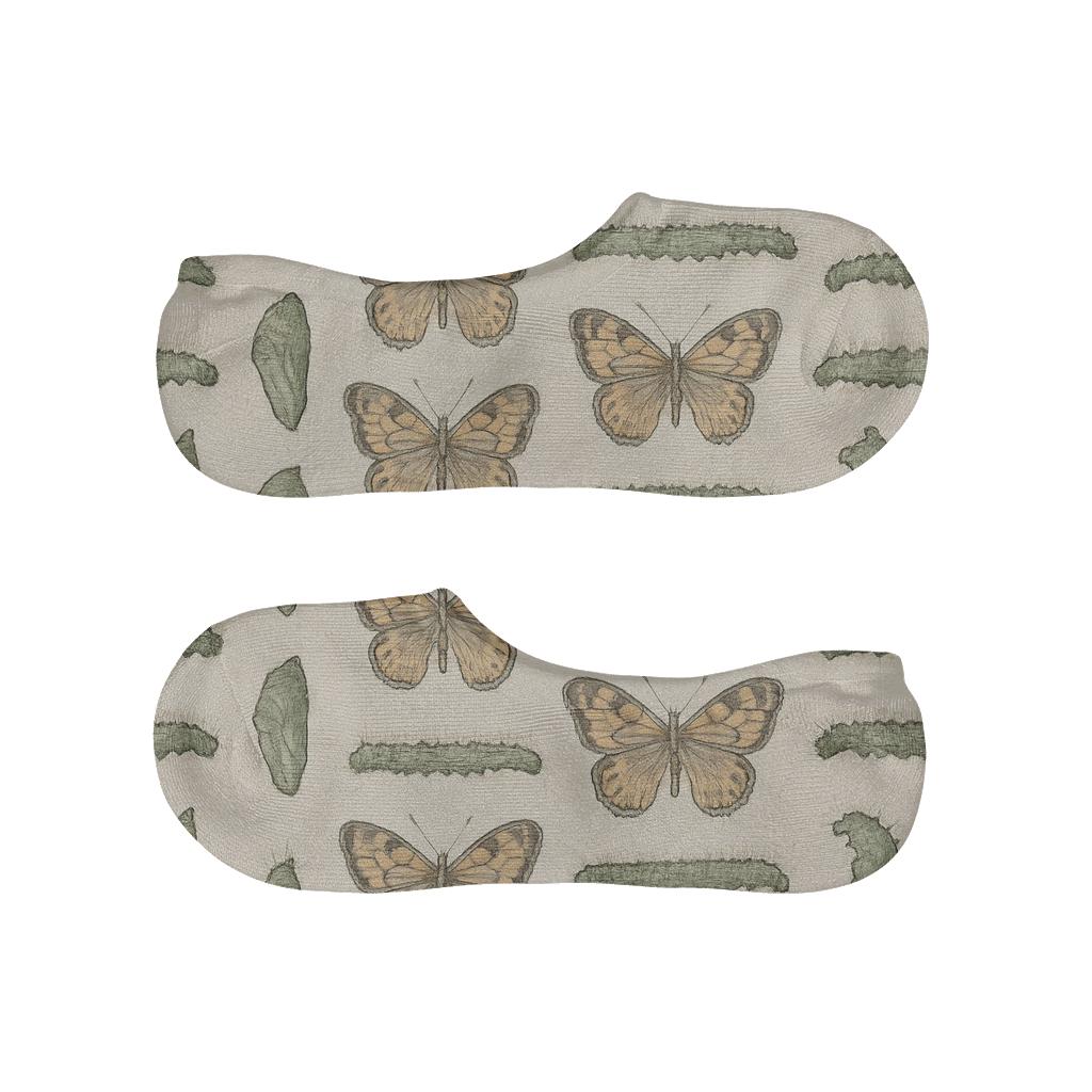 Vintage Chrysalis And Caterpillar Study Stripe On Ivory custom no-show socks