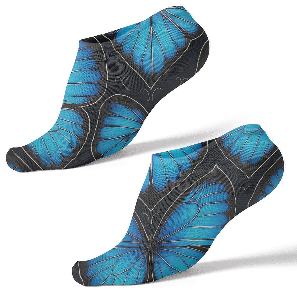 Iridescent Morpho Wing Vein Lattice On Charcoal Night unique graphic ankle socks