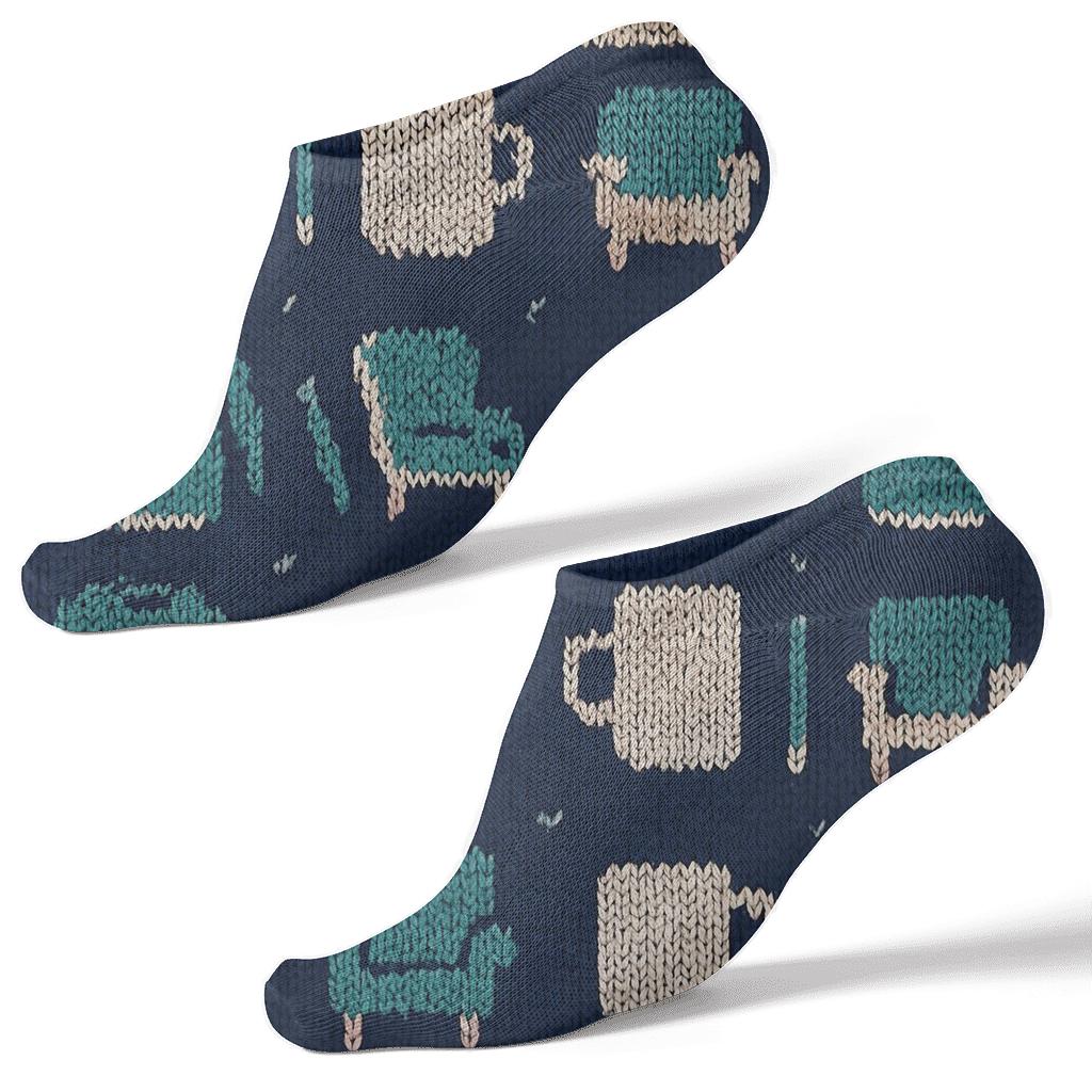 Counselor Collage Knit Grid On Deep Navy comfortable cotton ankle socks