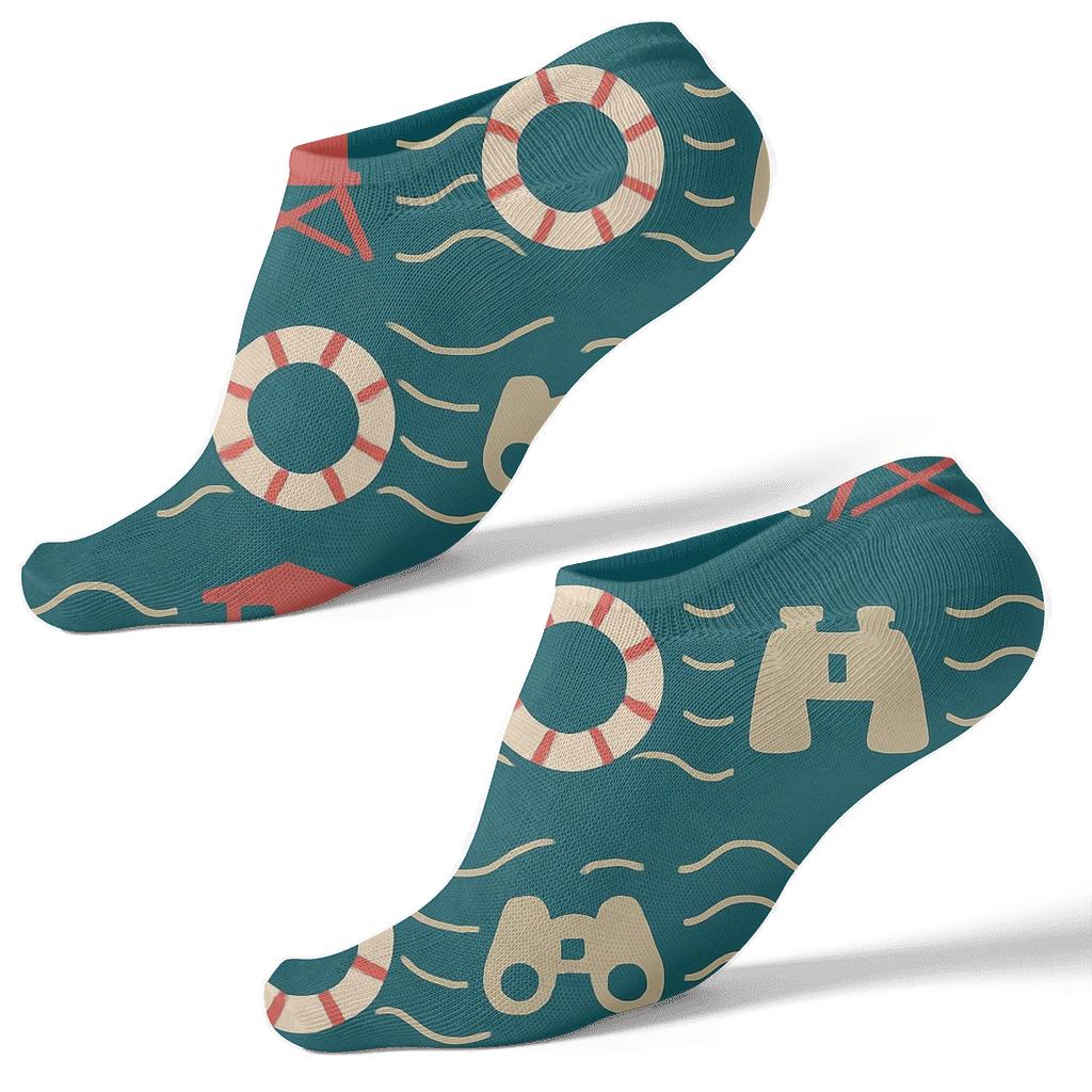 Minimal Wave Grid With Lifeguard Signal designer print ankle socks