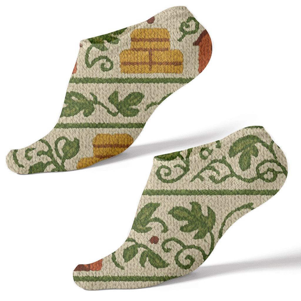 Knitted Harvest Barn Stripe Weave On Creamy Beige Background trendy patterned ankle socks