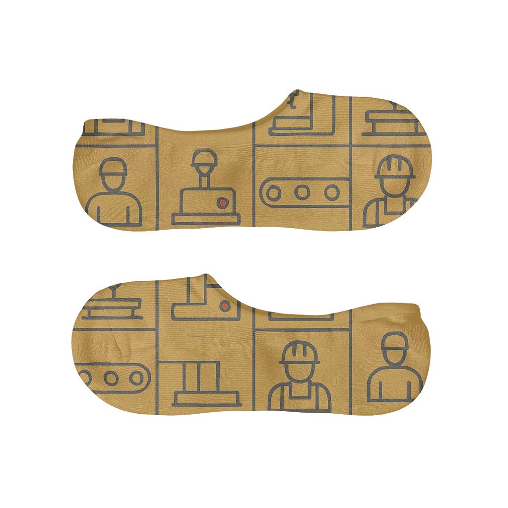 Tool Grid Landscape With Factory Worker Silhouettes designer print no-show socks