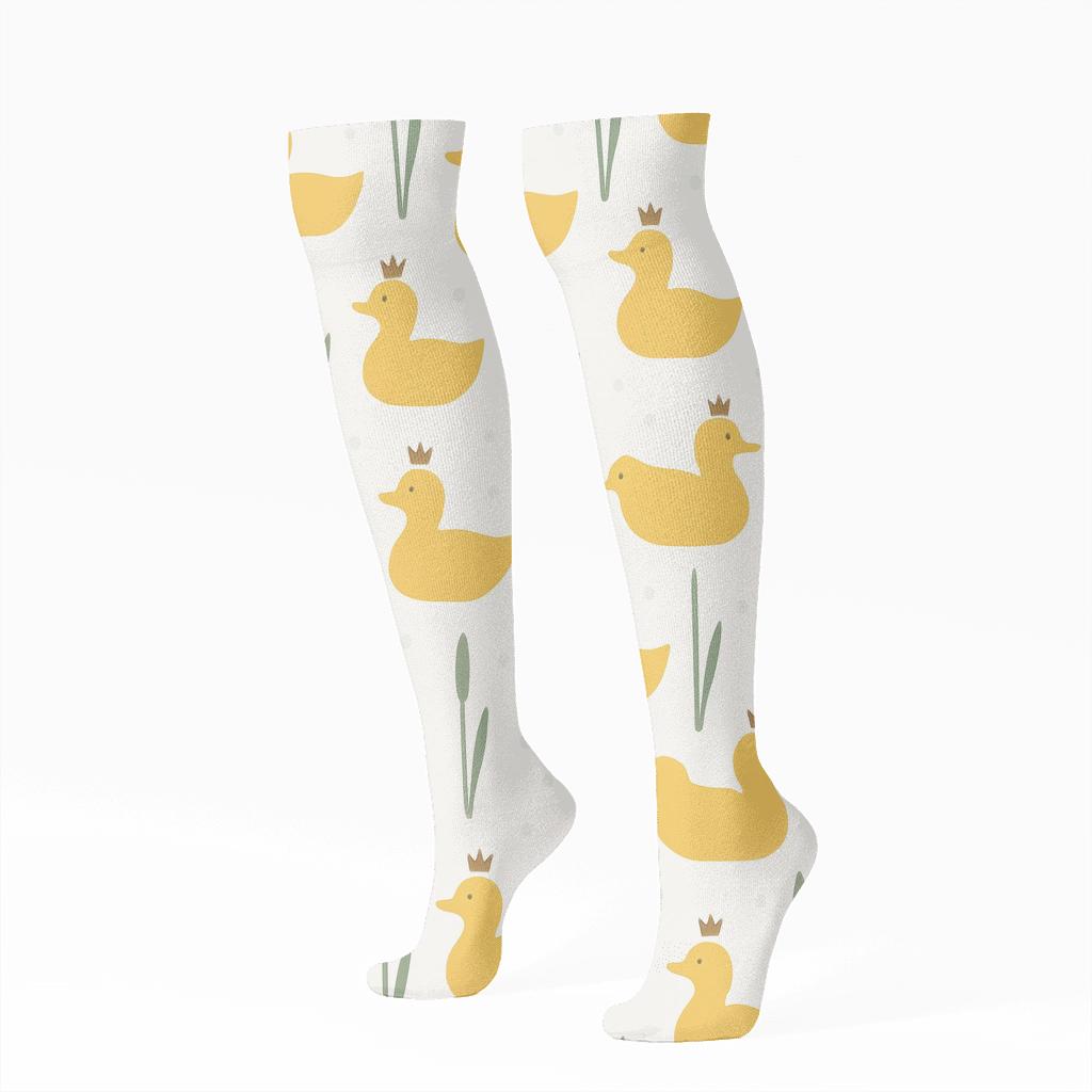 Pond Reeds With Duck Crown Scatter trendy patterned knee-high socks