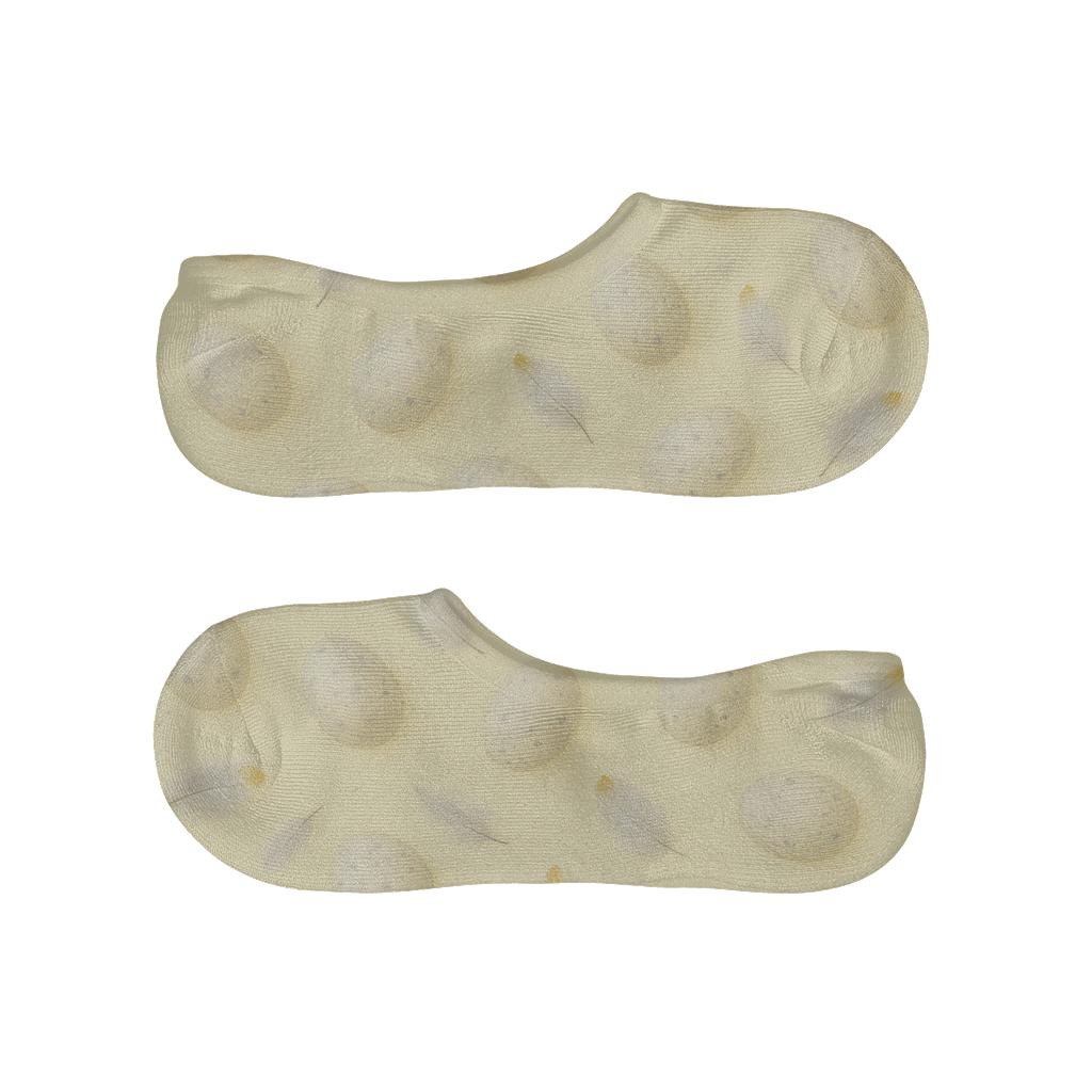 Canary Egg Scatter With Feather Speckle On Pale Yellow Background designer print no-show socks
