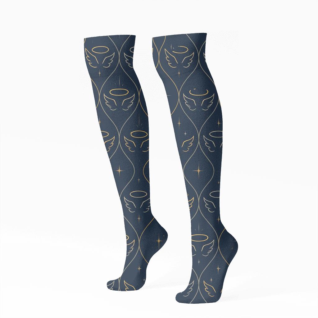 Angel-Halo Lattice On Midnight Navy premium sports knee-high socks