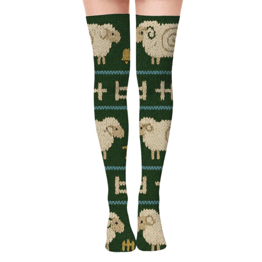 Knitted Hills Sheep Pattern Bands unique graphic over-the-knee socks