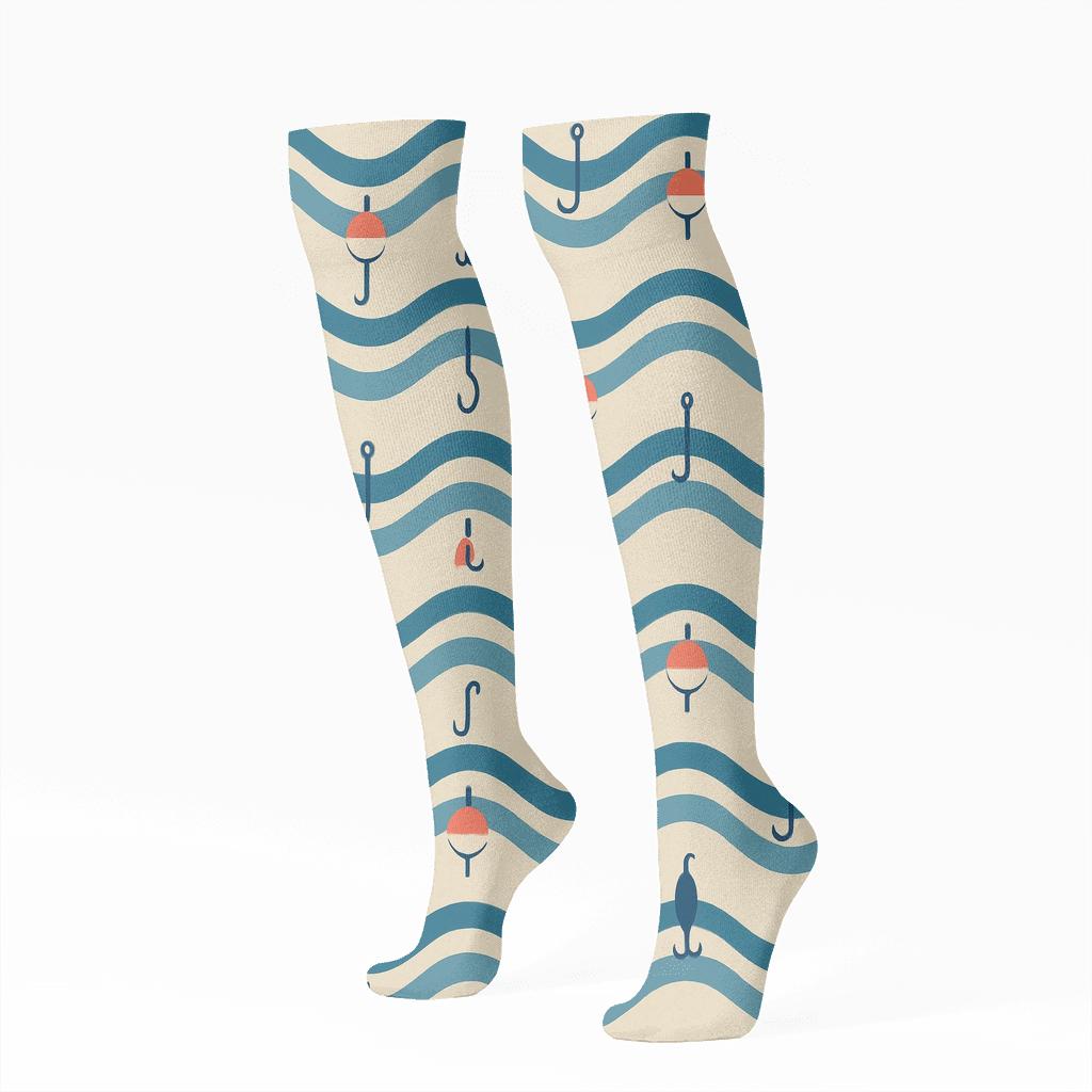 River Ripple Bands With Fisher Tackle Motifs premium sports knee-high socks
