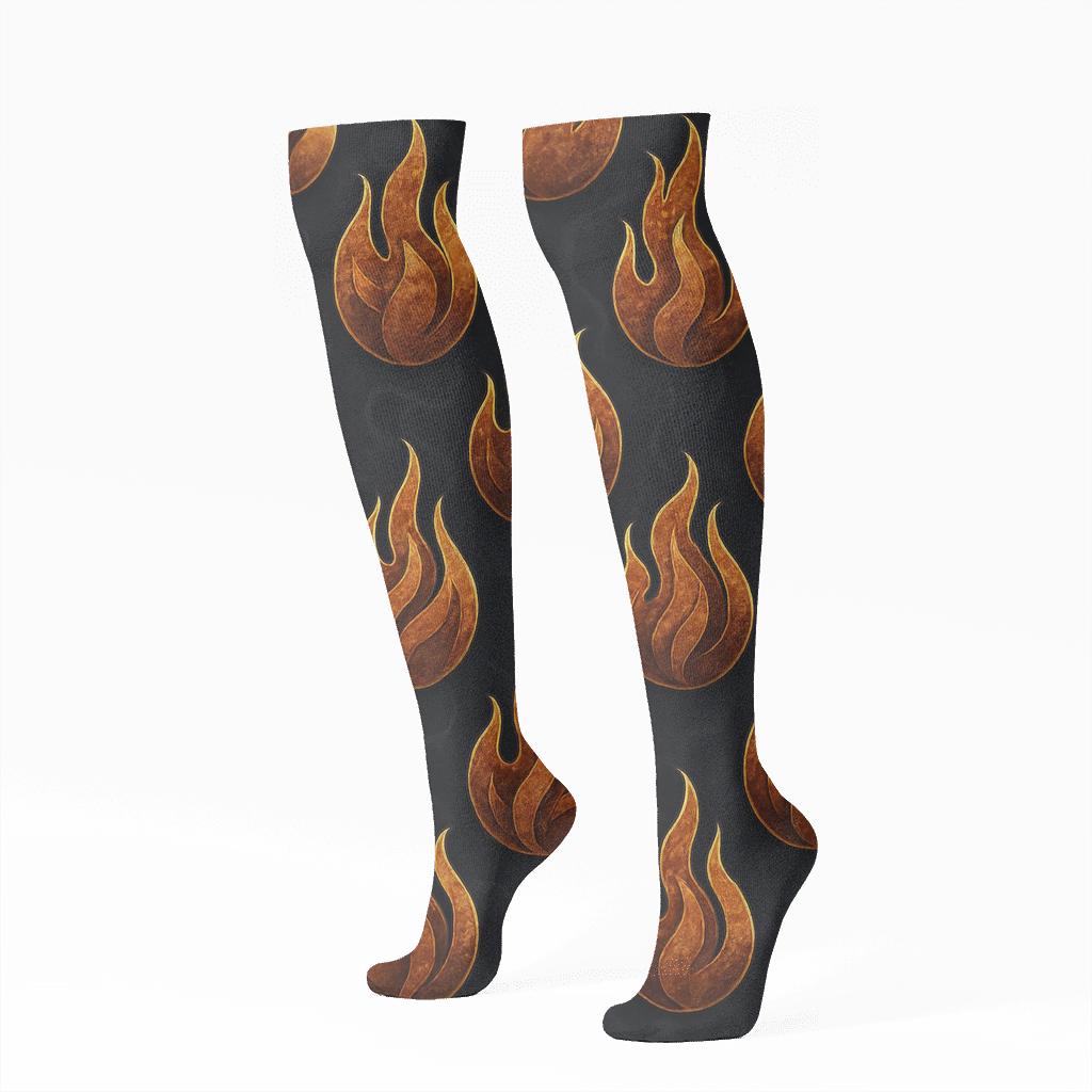 Molten Copper Flame Tessellation On Charcoal soft everyday knee-high socks