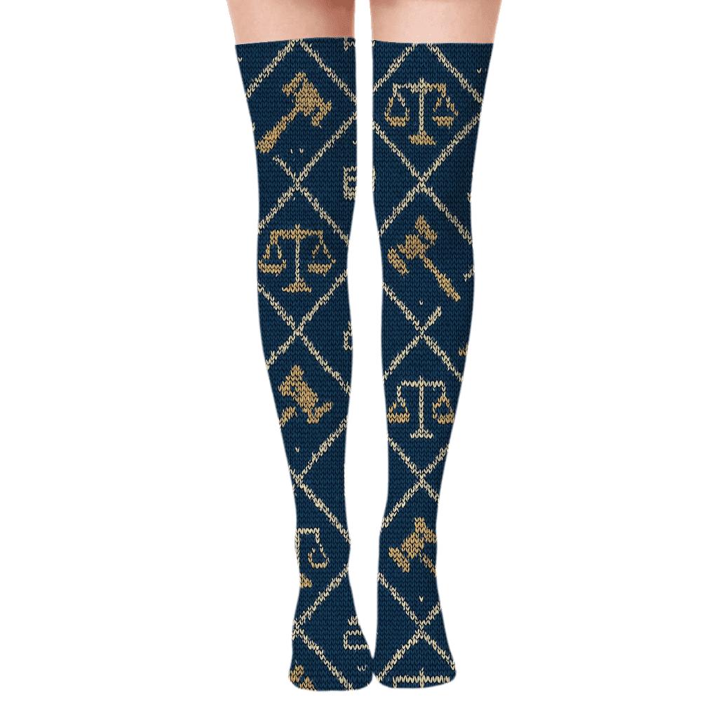Lawyer Gavel Lattice Knit Illusion trendy patterned over-the-knee socks