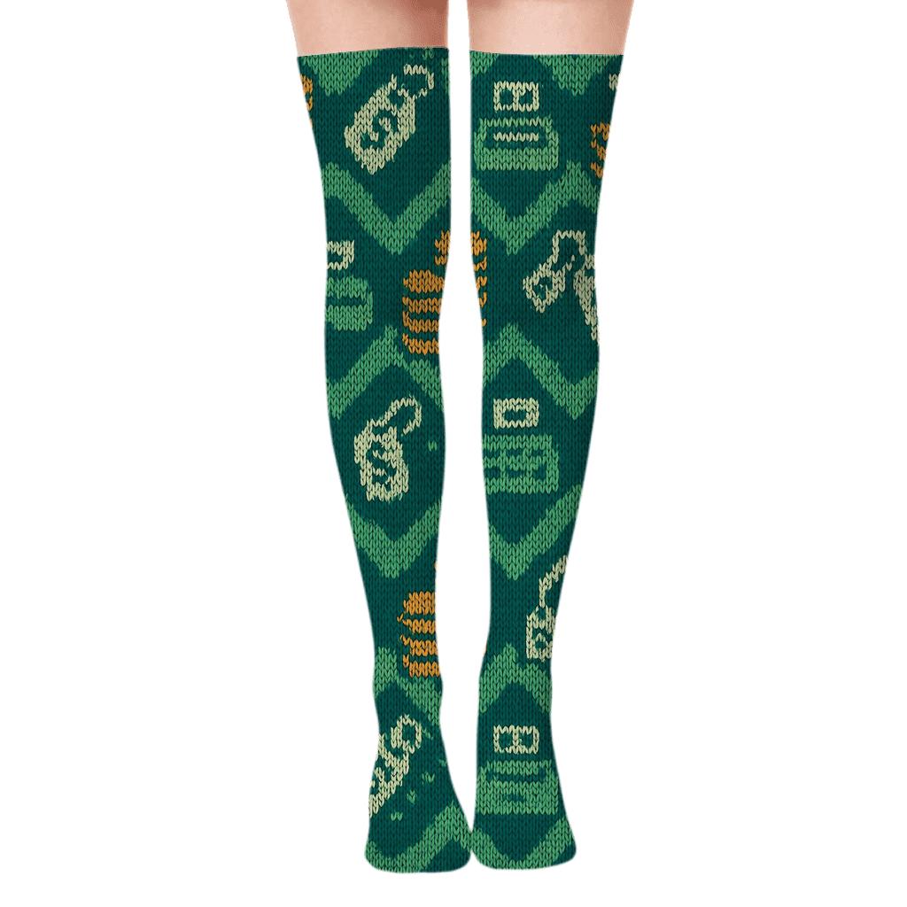 Knitted Cashier Grade Coin Chevron On Deep Teal personalized over-the-knee socks
