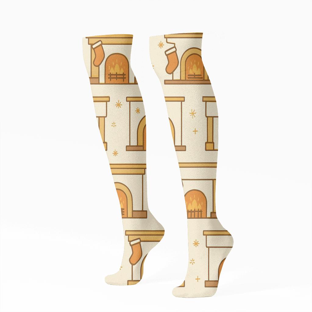 Mantel Lattice Fireplace Crafted Print comfortable cotton knee-high socks