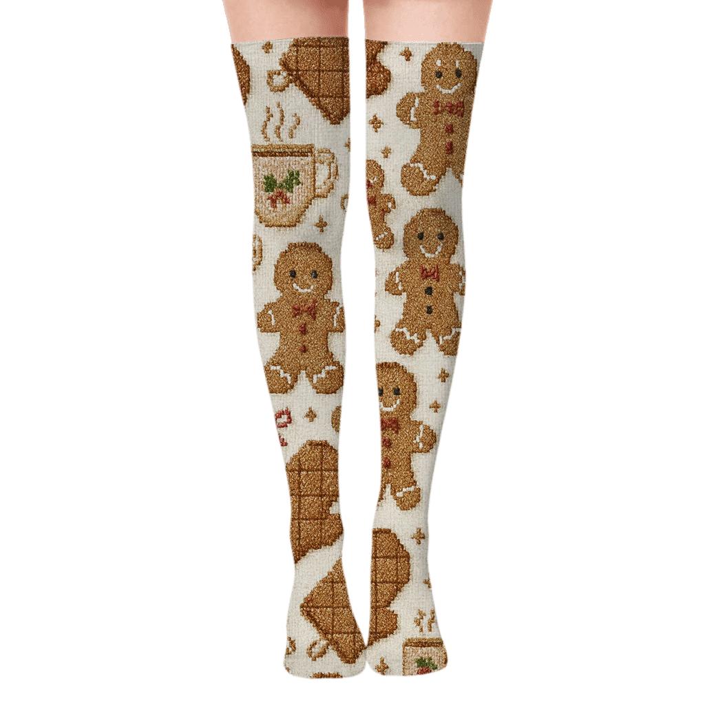 Gingerbread Lattice For Cozy Baking Mrs. Claus unique graphic over-the-knee socks