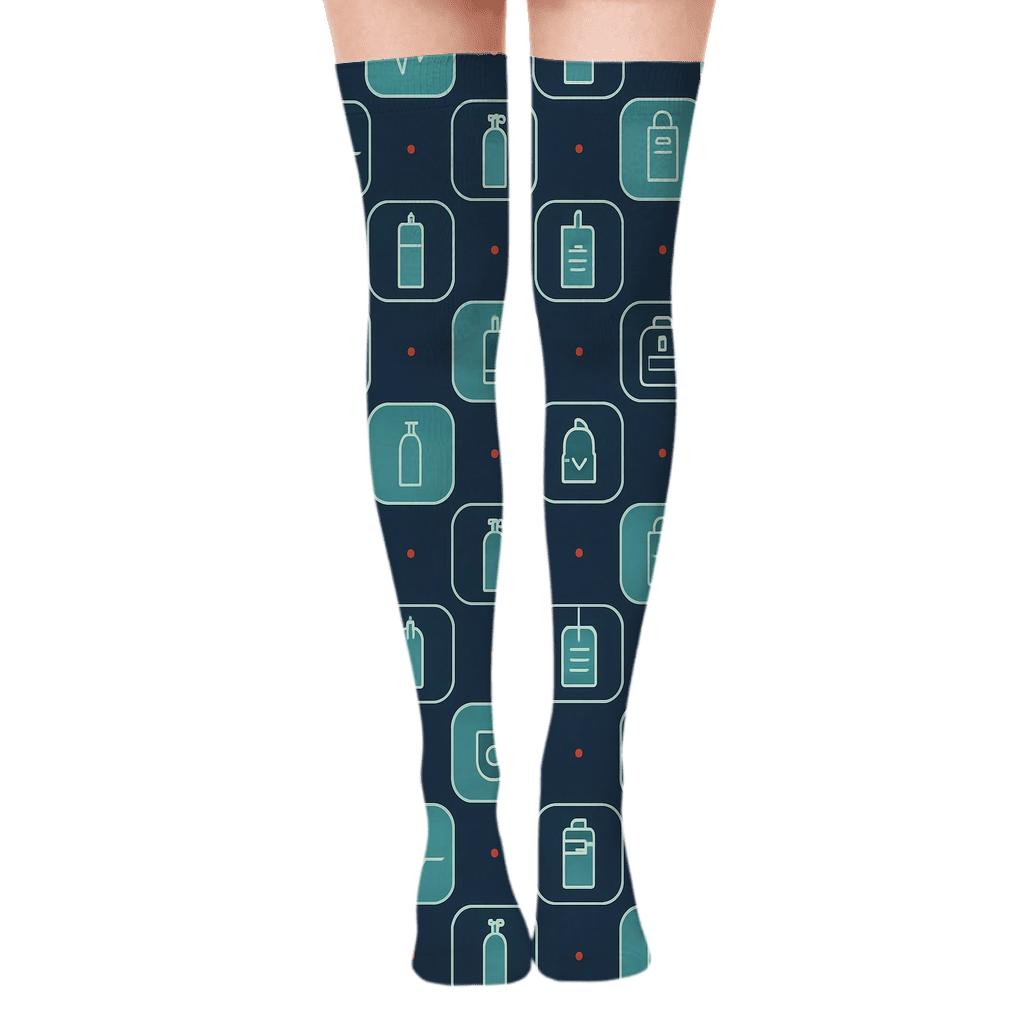 Medical Teal Tiles In Paramedic Minimal Grid trendy patterned over-the-knee socks