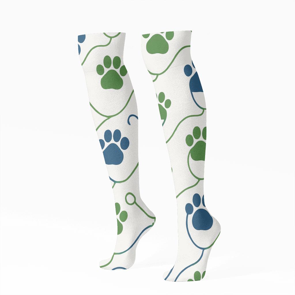 Paw Print Lattice, Veterinarian Edition designer print knee-high socks