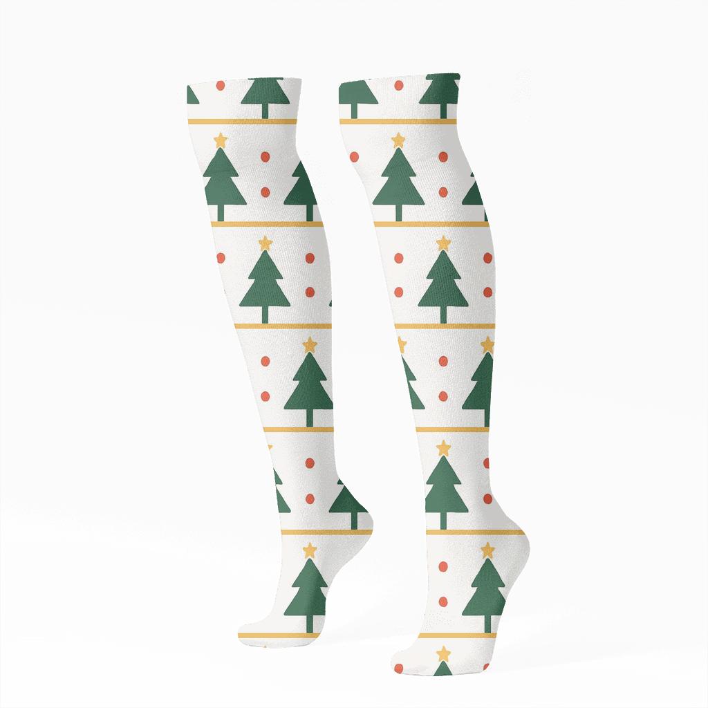 Christmas Tree Minimalist Stripe Tessellation soft everyday knee-high socks