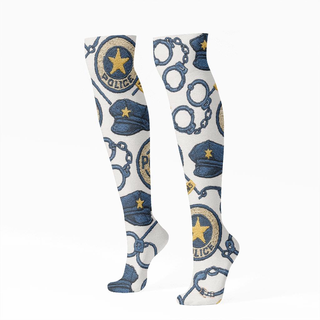 Police Officer Badge Medallion Lattice stylish athletic knee-high socks