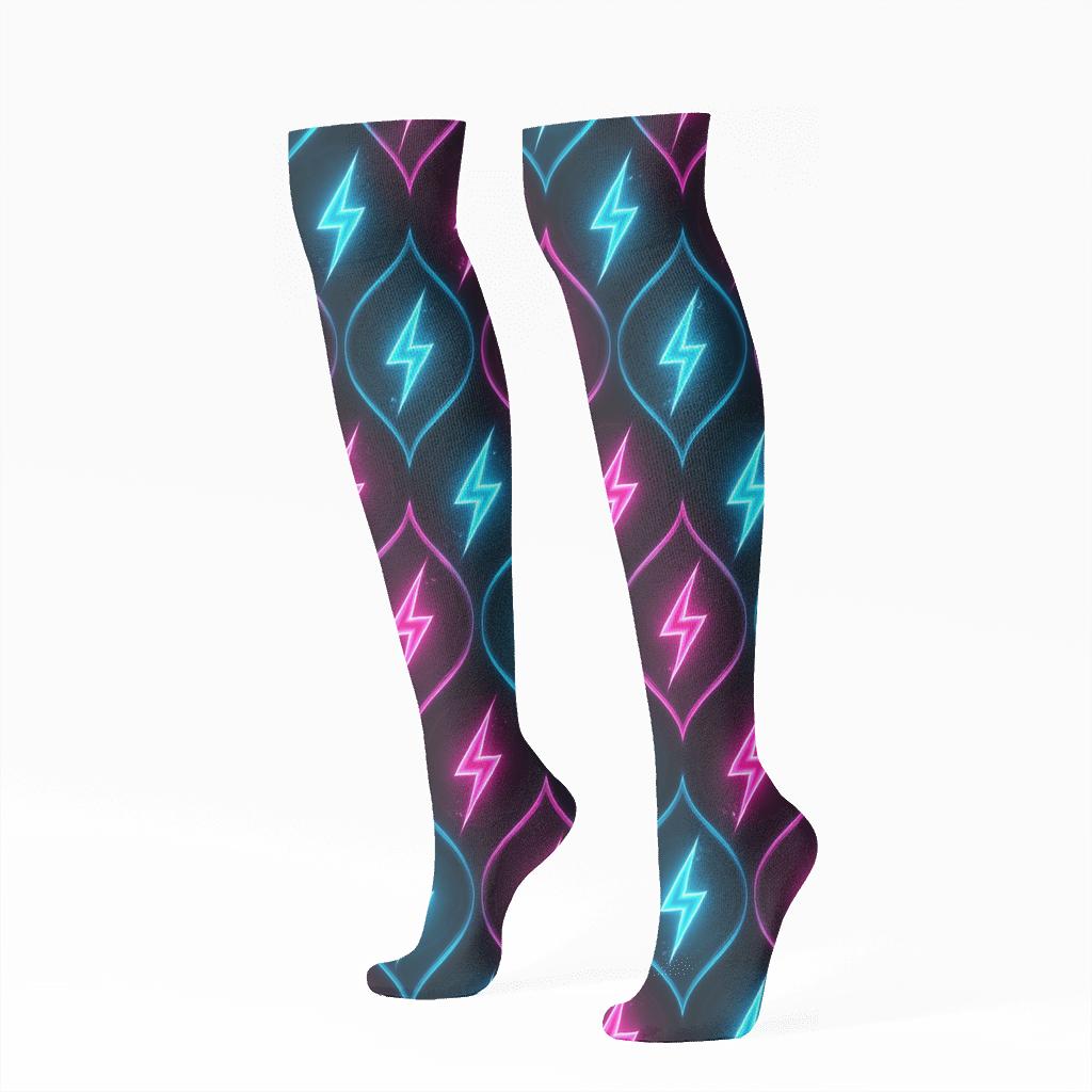 Neon Arc Quilt Tessellation comfortable cotton knee-high socks