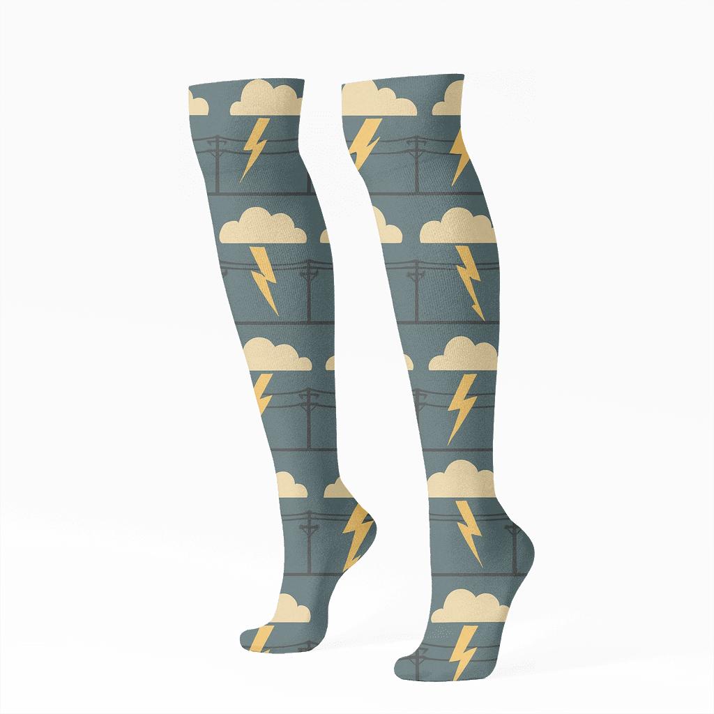 Vintage Power Line Strike Bands stylish athletic knee-high socks