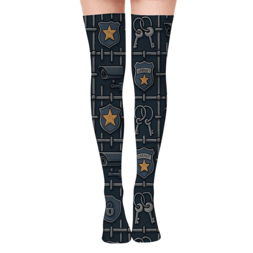 Midnight Lattice Prison Officer Security Collage soft everyday over-the-knee socks