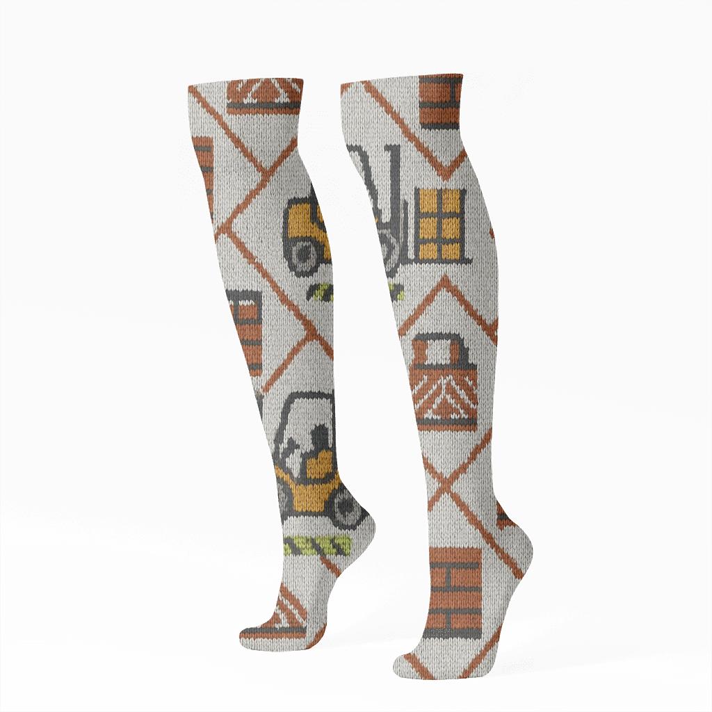 Forklift Operator Knitwork Pallet Lattice stylish athletic knee-high socks