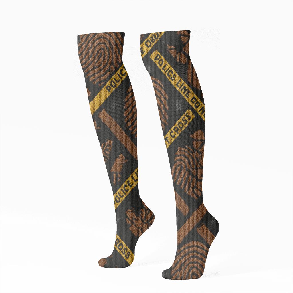 Police Detective Knit Illusion With Fingerprint Ribbons comfortable cotton knee-high socks