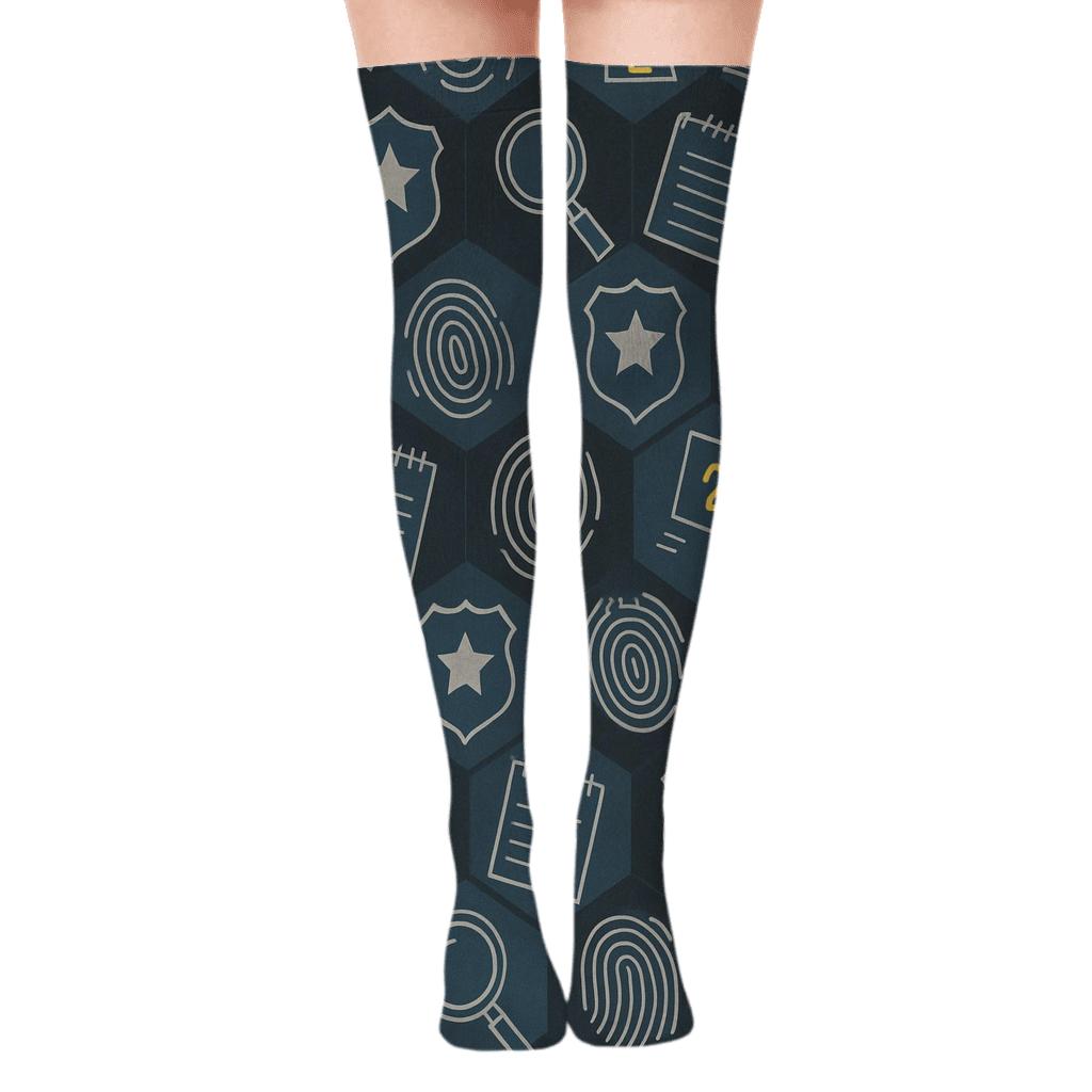 Tessellated Evidence Icons For Police Detective Chic comfortable cotton over-the-knee socks