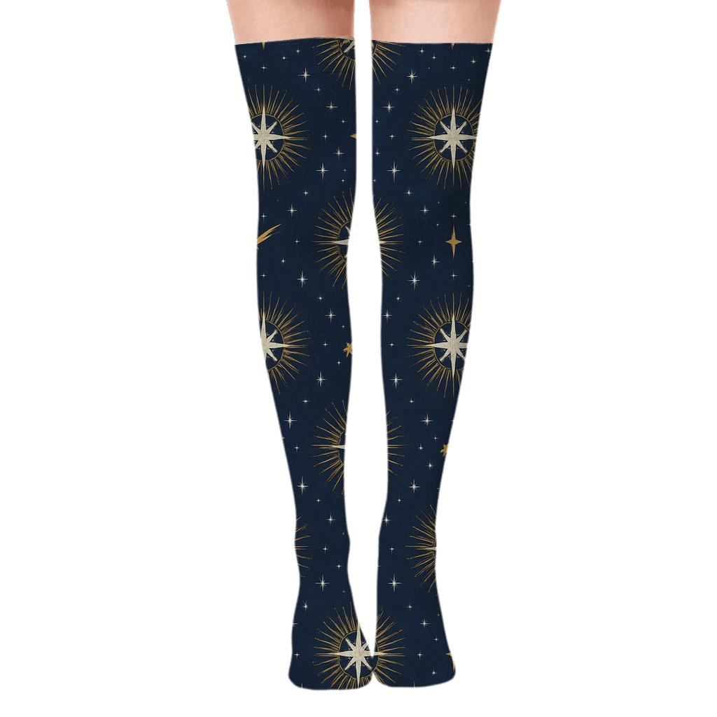 Celestial Collage Star Of Bethlehem Medallion Lattice premium cozy over-the-knee socks