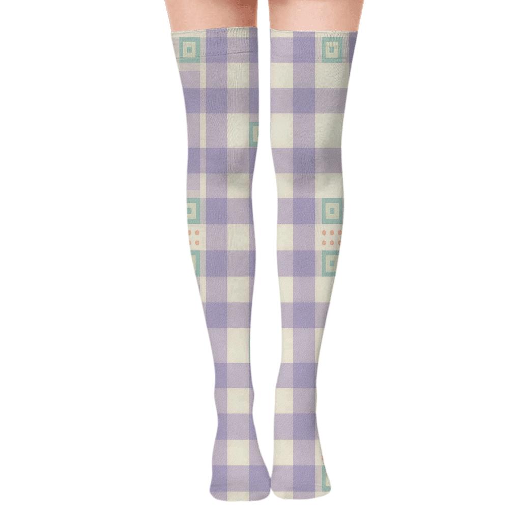 Pastel Gingham Collage Blocks With Nested Micro Check Textures comfortable cotton over-the-knee socks