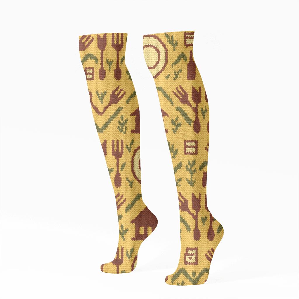 Restaurant Manager Grid Knit Illusion In Golden Service stylish athletic knee-high socks