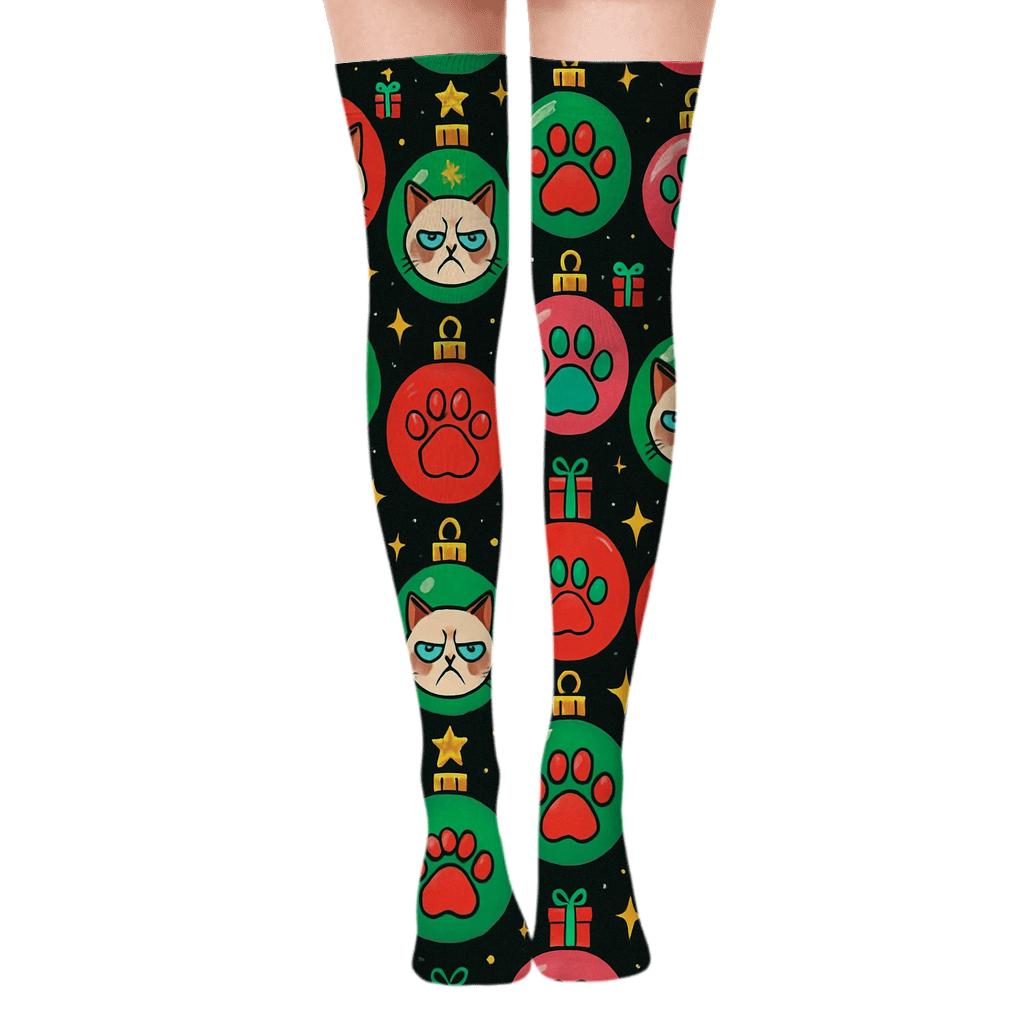Pop Art Ornament Cat Chaos Grid premium cozy over-the-knee socks