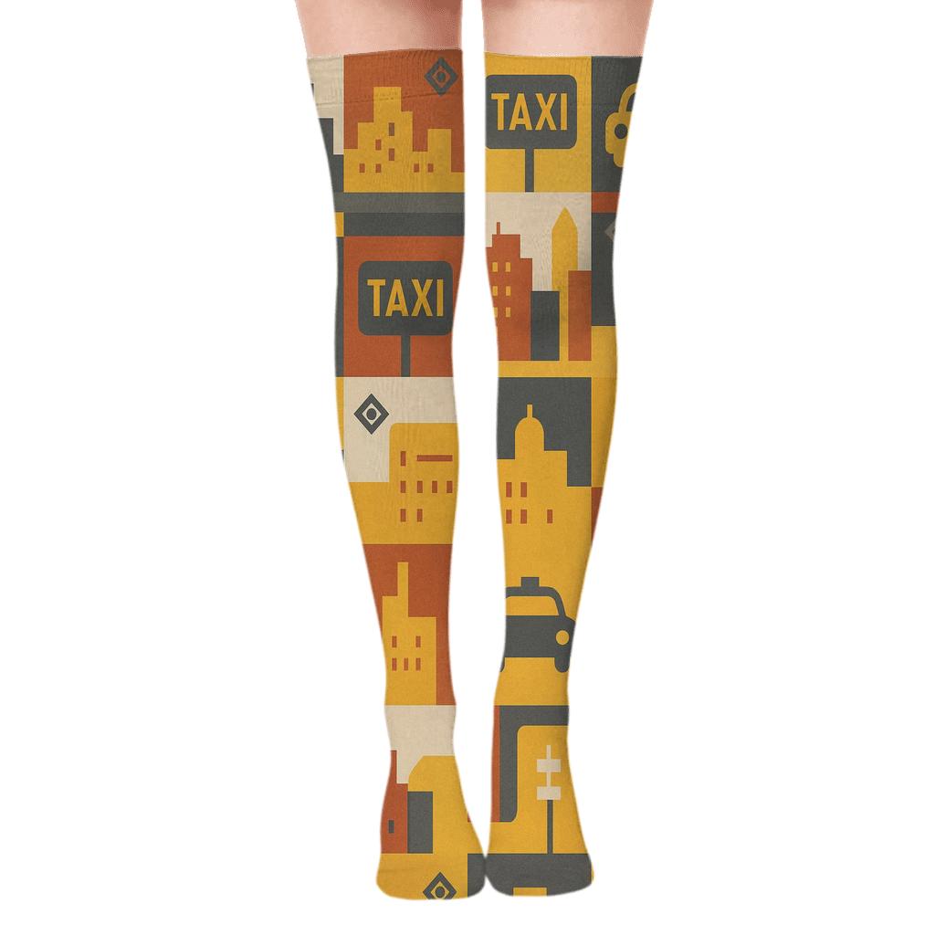 Vintage Urban Poster Look City Blocks For Rideshare Driver trendy patterned over-the-knee socks
