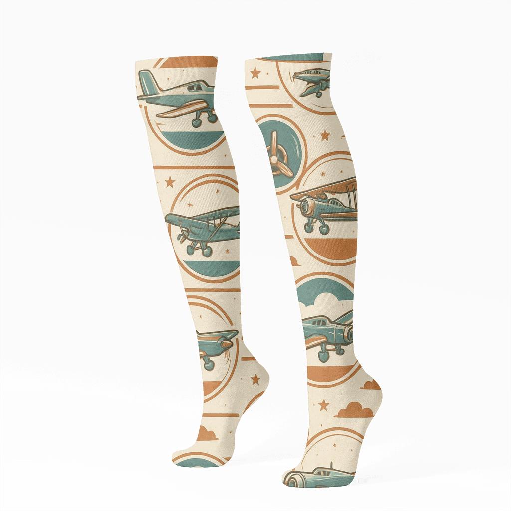 Vintage Poster Airplane Medallion Tile soft everyday knee-high socks