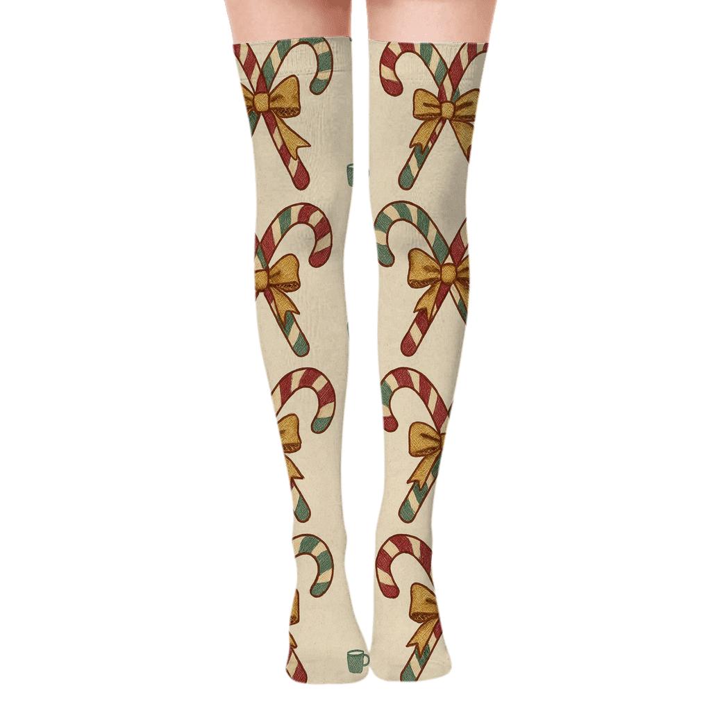 Peppermint Medallions With Candy Canes In Vintage Poster Style stylish fashion over-the-knee socks