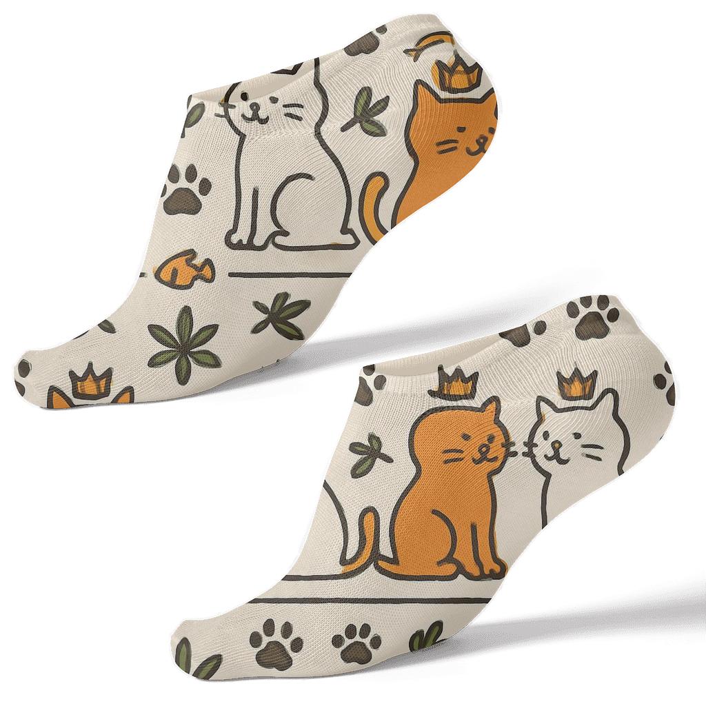 Mirrored Paws And Crowns With Cat trendy patterned ankle socks