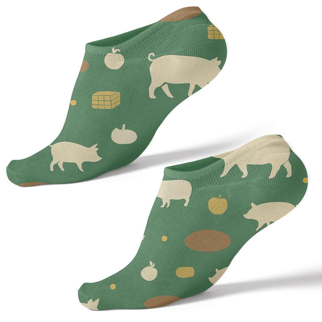 Mud Puddle Parade With Pig Silhouettes custom ankle socks