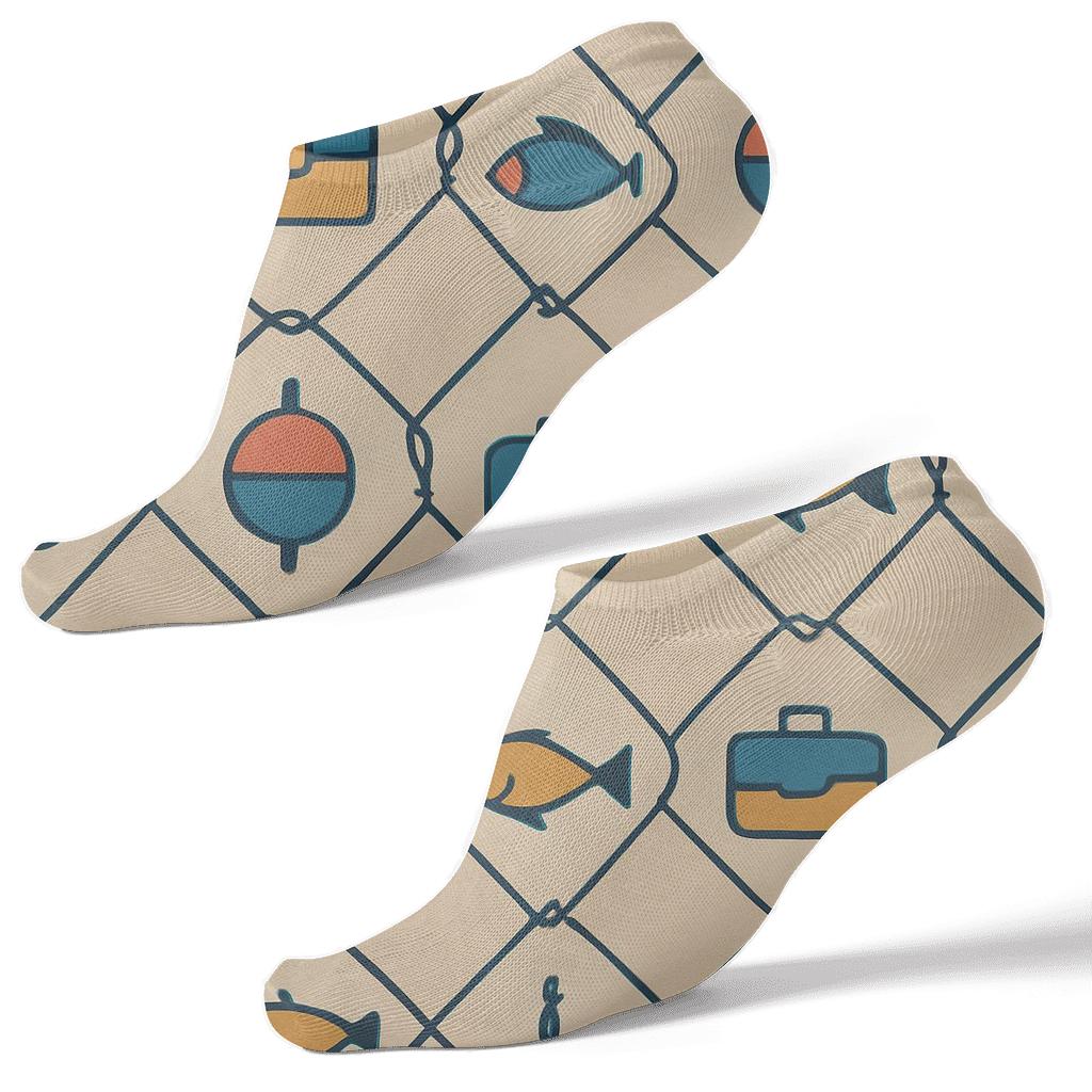 Tackle Box Lattice With Fisher Icons unique graphic ankle socks
