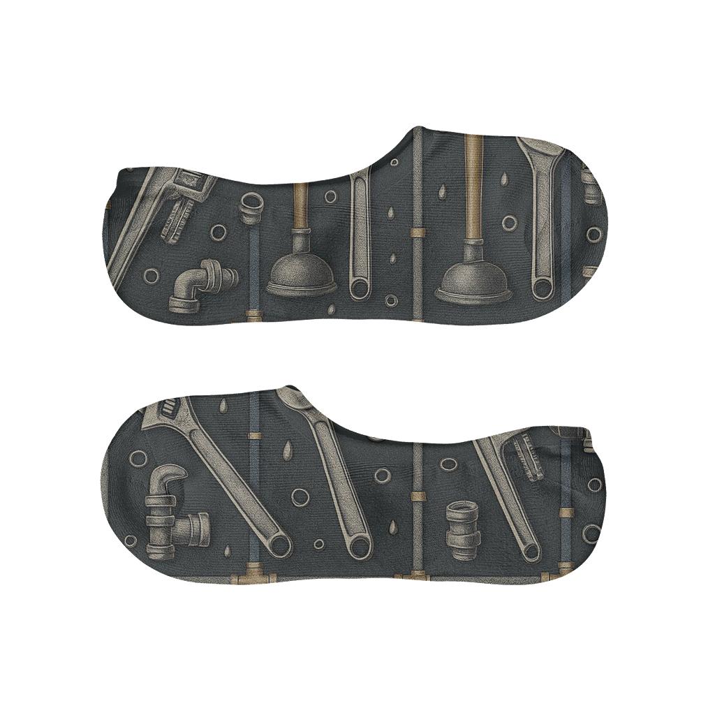 Tool Collage Plaid, Plumber Edition designer printed no-show socks