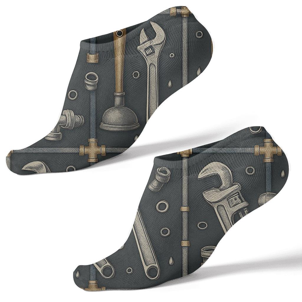Tool Collage Plaid, Plumber Edition personalized ankle socks