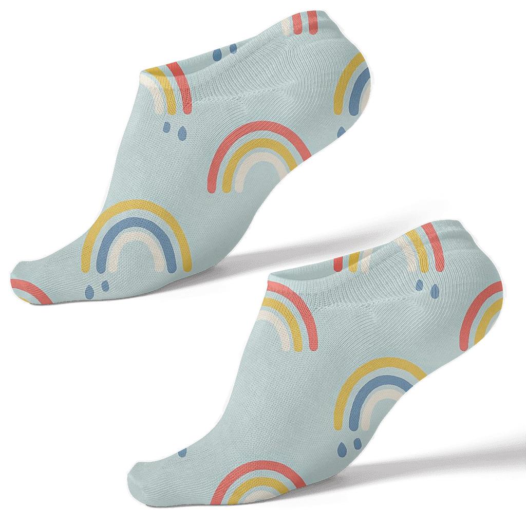 Minimal Rainbow Arc Dot Grid On Powder Sky personalized ankle socks