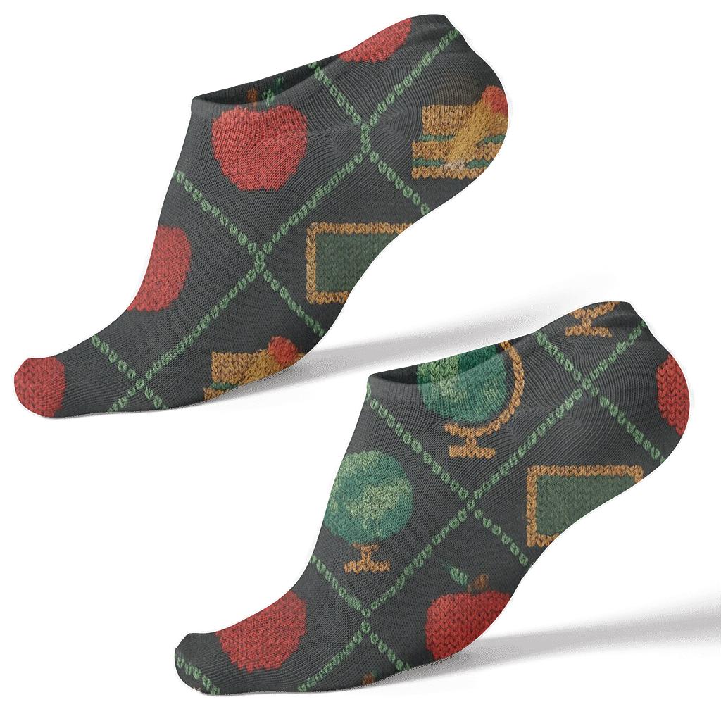 Chalkboard Lattice With Teacher Icons personalized ankle socks
