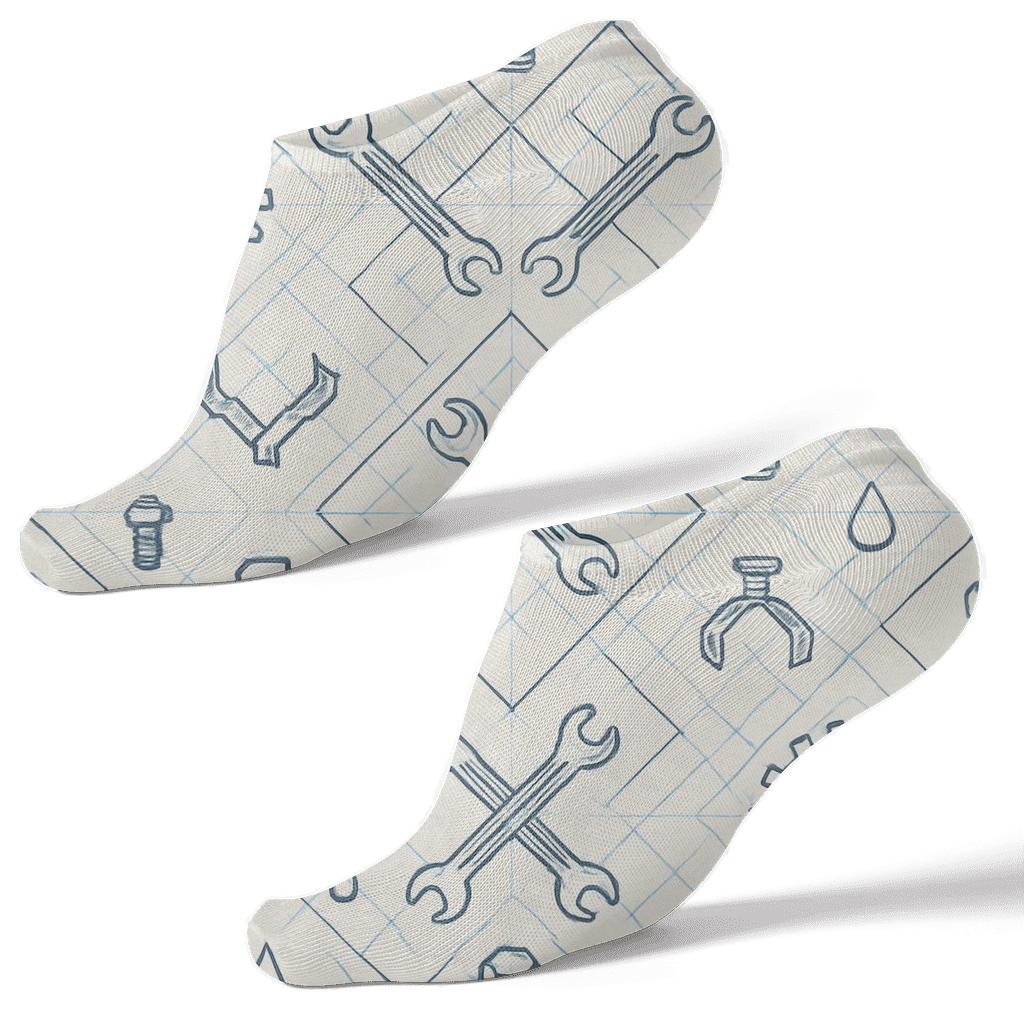 Blueprint Lattice With Mechanic Icons trendy patterned ankle socks