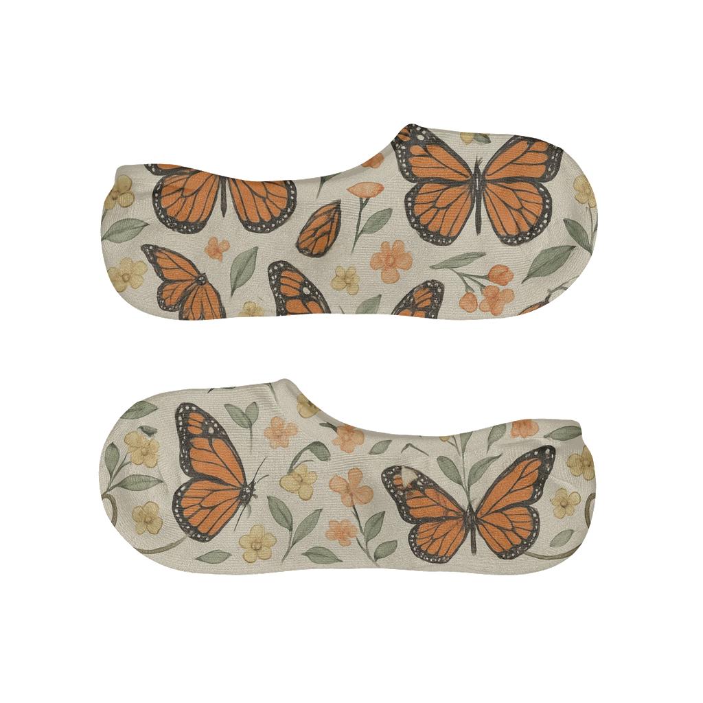 Monarch Meadow Parade Border On Ivory Field unique hidden socks