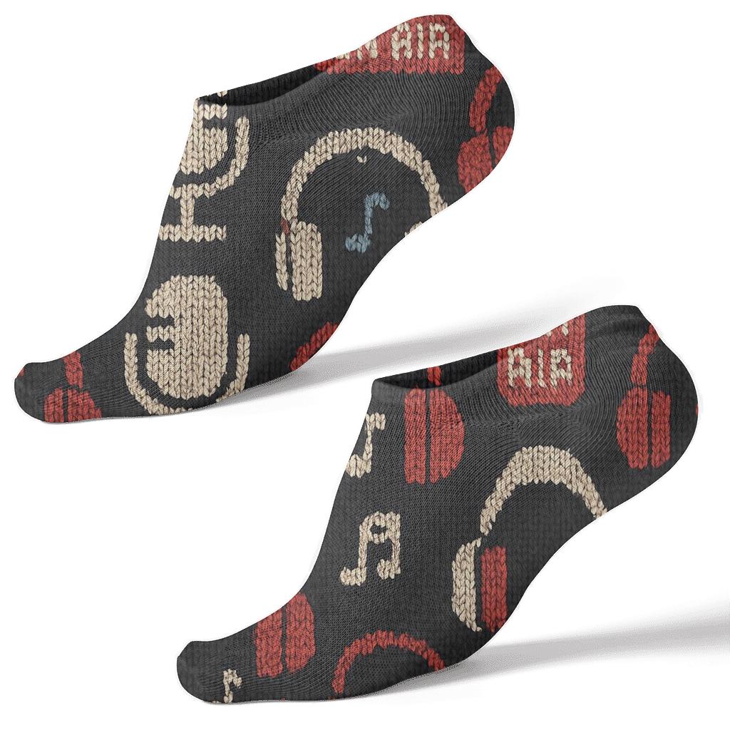 Knitted Illusion Radio Host Mic And Headphone Tiles premium sports ankle socks