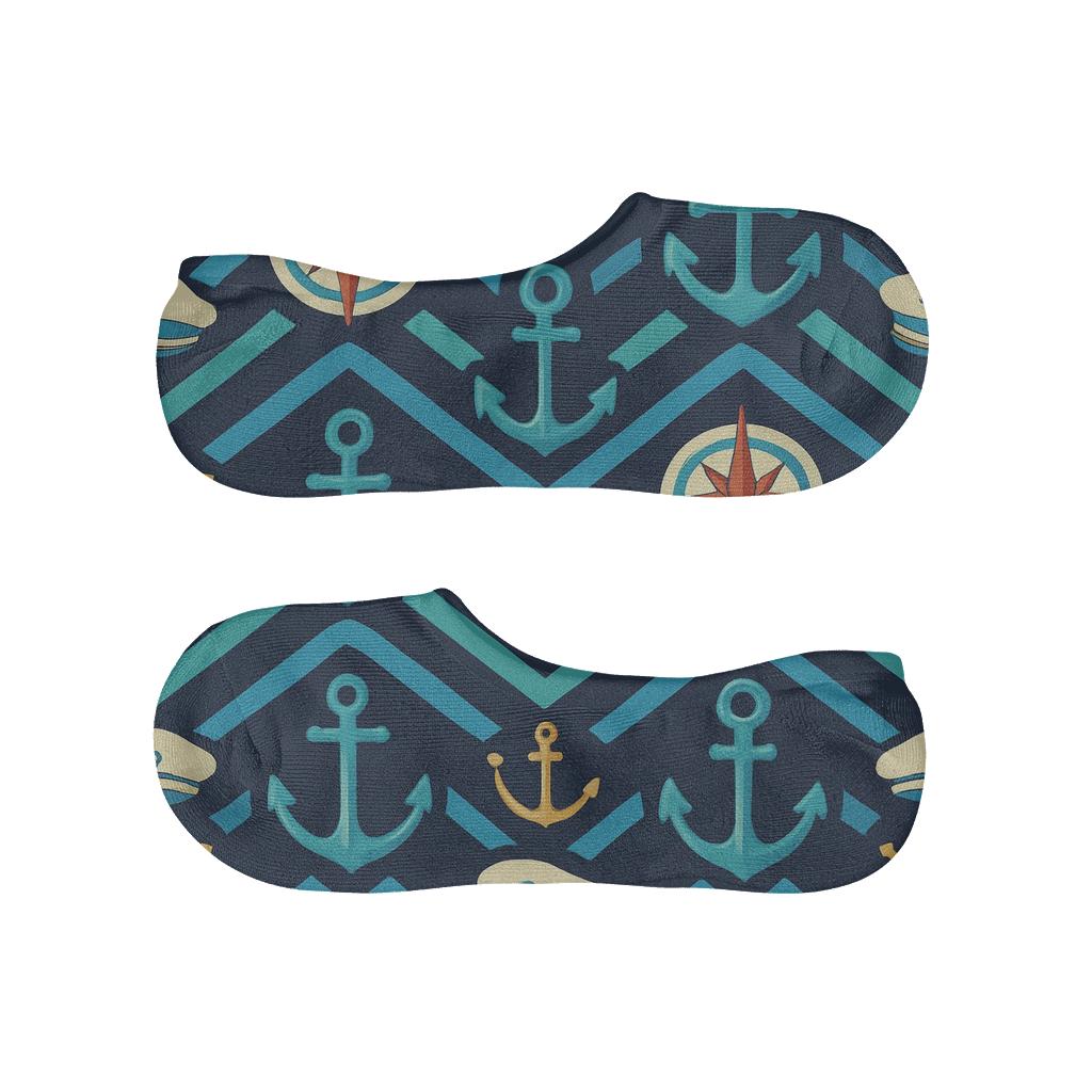 Ship Captain Compass Chevron In Deep Navy breathable no-show socks
