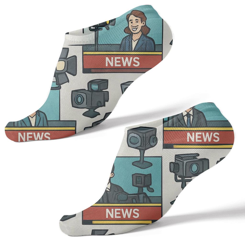 Teleprompter Tiles, News Anchor Collage comfortable cotton ankle socks