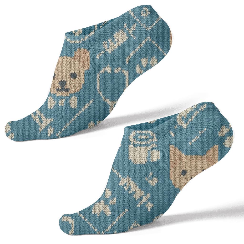 Knitted Veterinarian Care Icons Tiling stylish athletic ankle socks