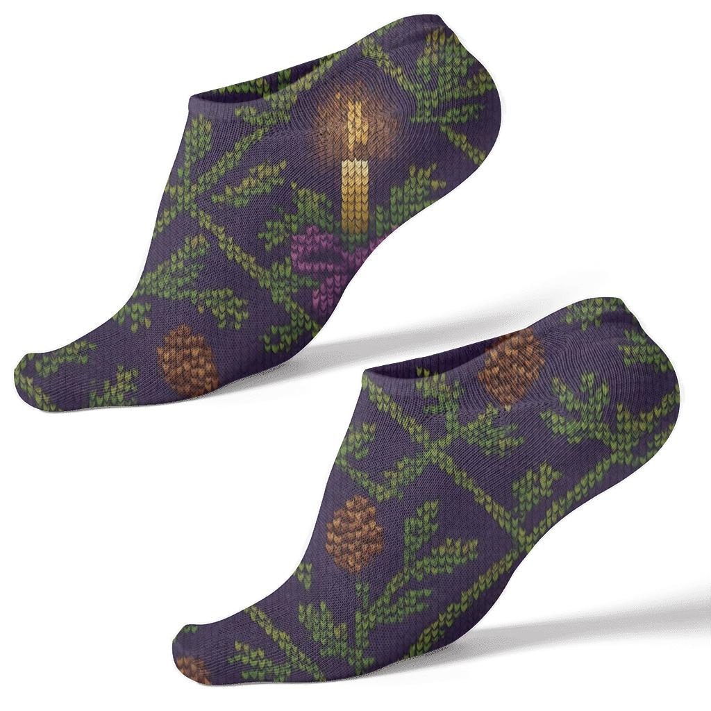 Knitted Evergreen Lattice With Advent Wreath Accents designer print ankle socks